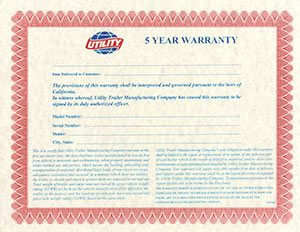 Utility 5-Year Warranty Certificate